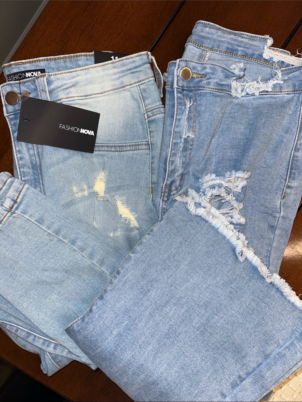 Fashion Nova Light Wash High-Rise Distressed Jeans